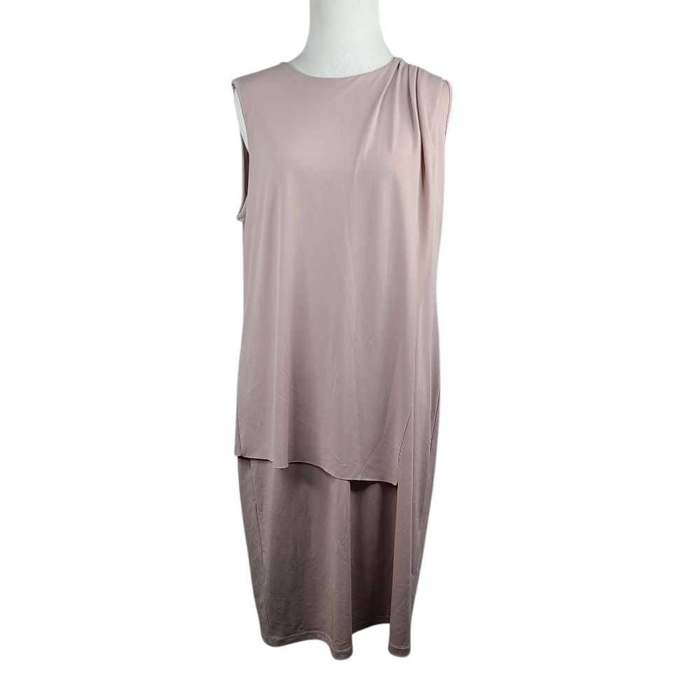 Bar III Beige Taupe Layered Stretch Sleeveless Shift Dress Women's Size Large